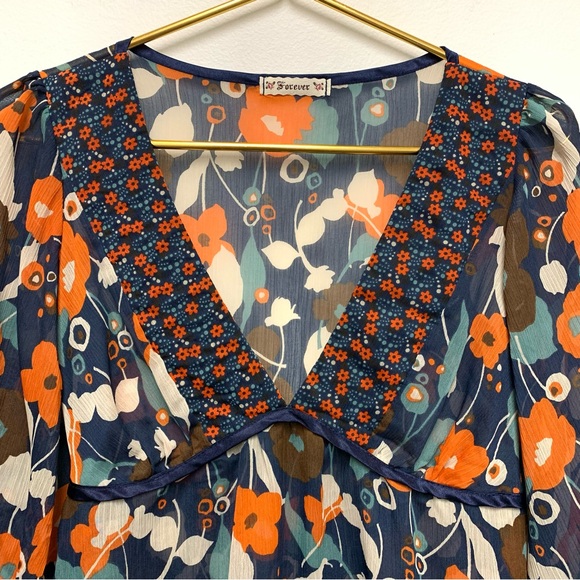 Vintage Forever 21 Y2K Babydoll Sheer Crinkle Tunic Mini‎ Dress Size Small Boho - Picture 2 of 13